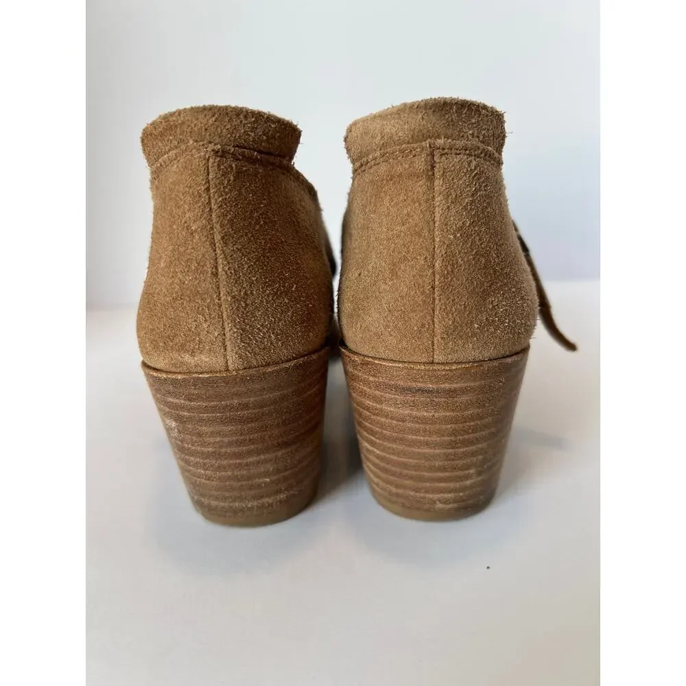 1.STATE Size 7.5 Arnet Tan Suede Strappy Laser Cutout Block Heel Booties